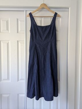 J. Crew Factory Denim Style Midi Dress 12 Fit & Flare Sleeveless Pockets